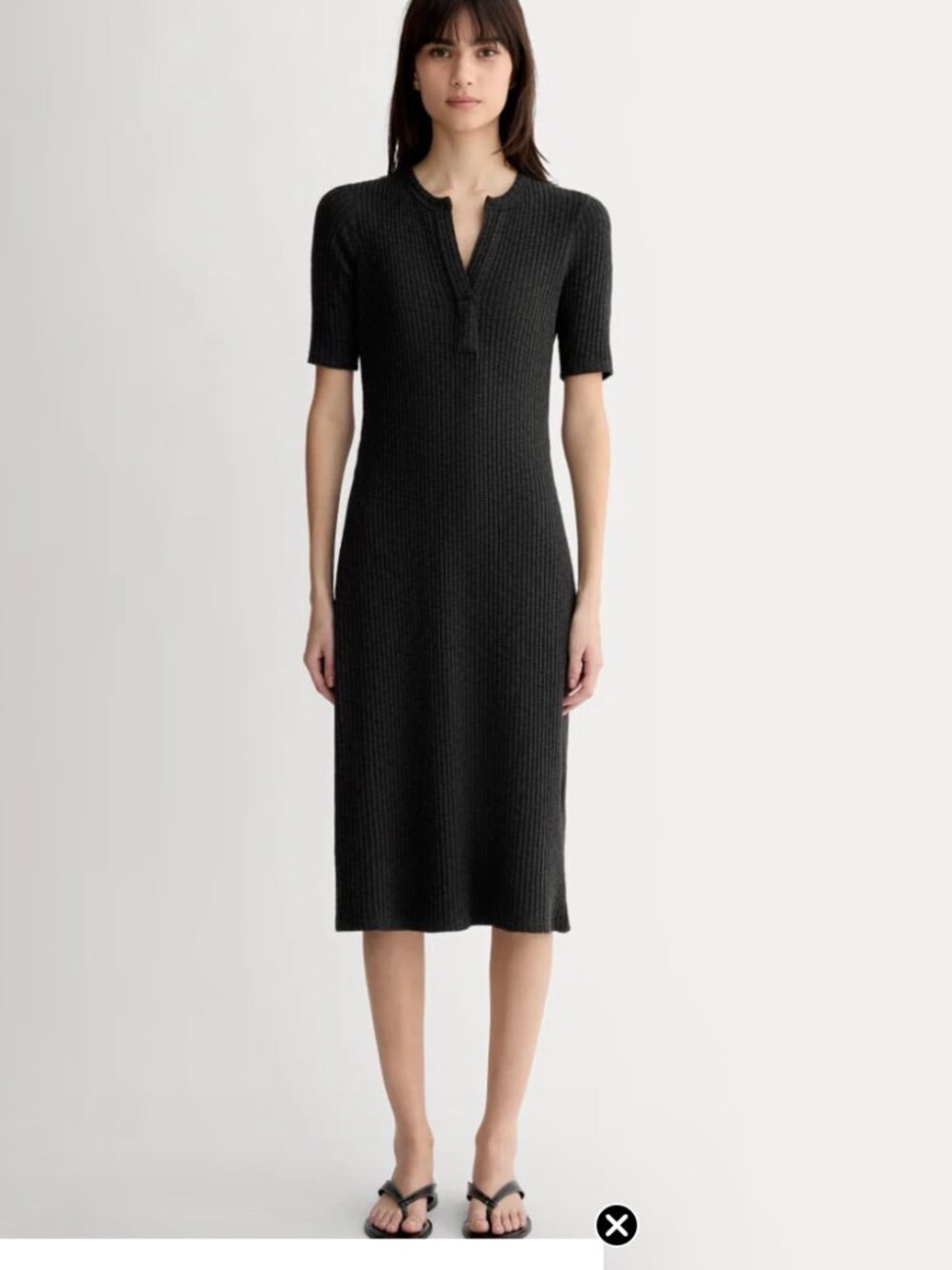 Everlane Rib-Knit Henley Midi Dress L Black Organic Cotton